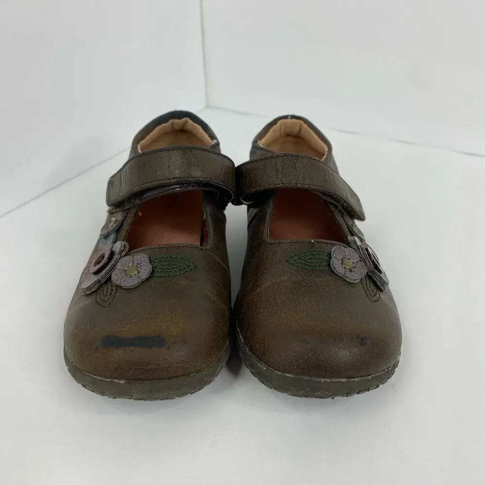 TKS Girls Donna Mary Janes Brown Shoes size 8 22312 3D Flowers